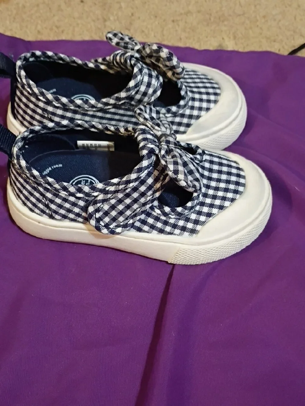 wonder nation Navy and White Gingham Bow Slip-On Sneakers